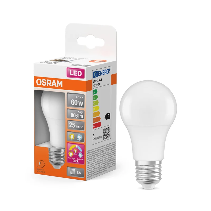 OSRAM LED Superstar Classic Lampe givrée, 3 modes, 8.8W, E27, blanc chaud, blanc froid