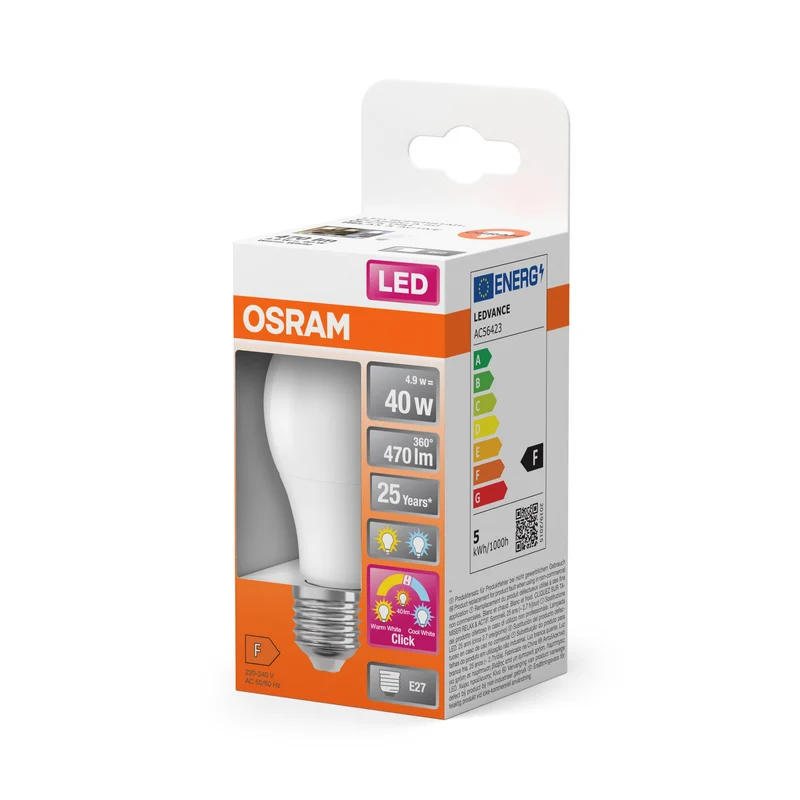 OSRAM LED Superstar Classic Lampe givrée, 3 modes, 4.9W, E27, blanc chaud, blanc froid