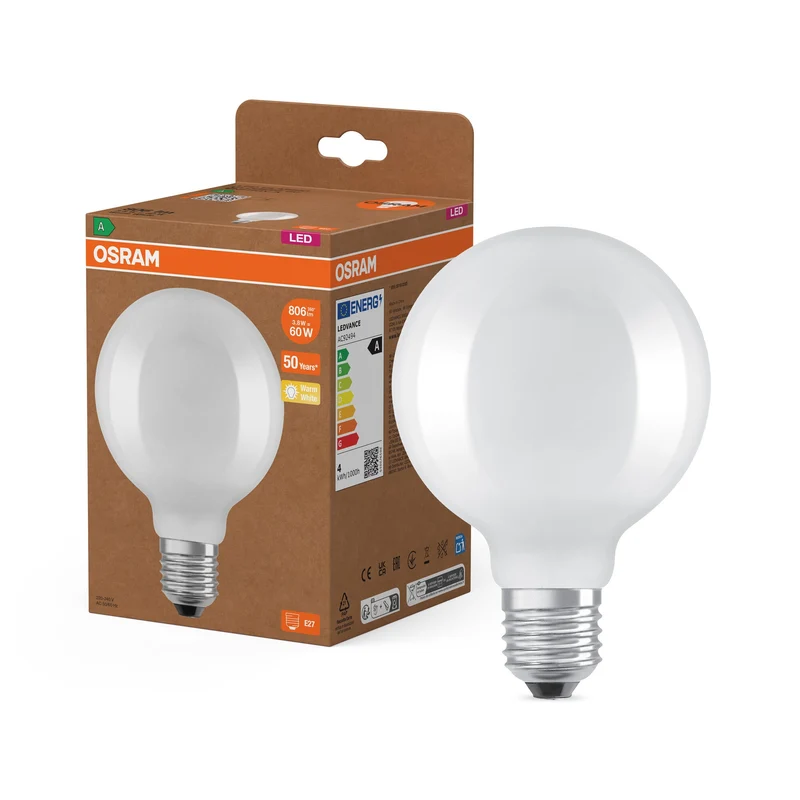 OSRAM LED Superstar Classic Globe Lampe givrée, 3.8W, 806lm, blanc chaud, E27