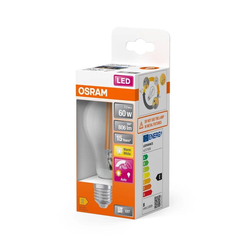 OSRAM LED Star Classic Lampe avec capteur, 7.3W, clair, E27, blanc chaud