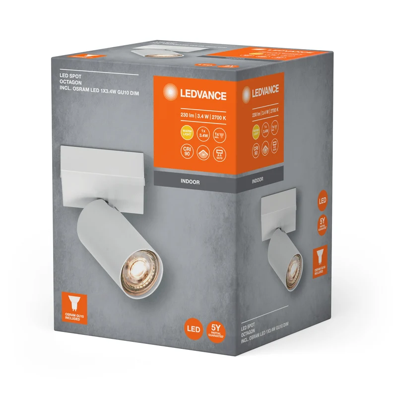 LEDVANCE LED SPOT OCTAGON Plafonnier 1 x 3,4W, GU10, 230lm, blanc