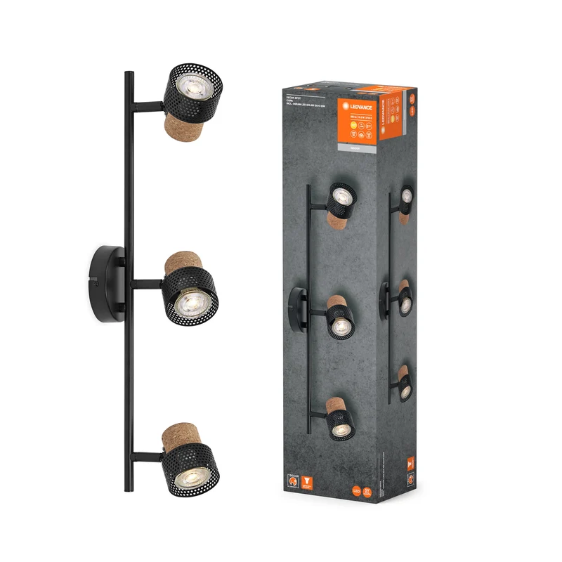 LEDVANCE DECOR SPOT CORK Plafonnier, 3 x 3,4W, 690lm, noir