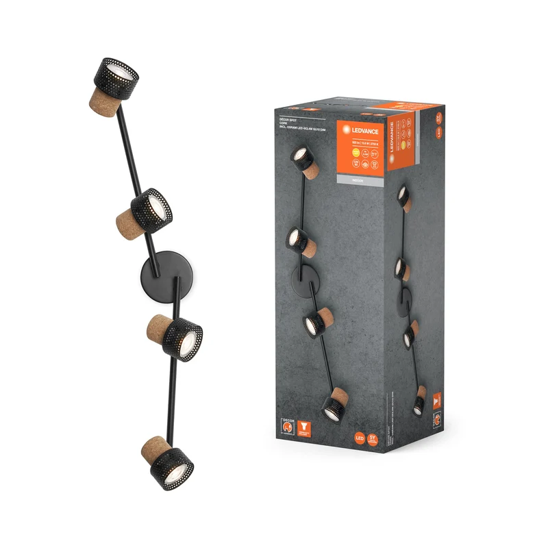 LEDVANCE DECOR SPOT CORK Plafonnier, 4 x 3,4W, 920lm, noir