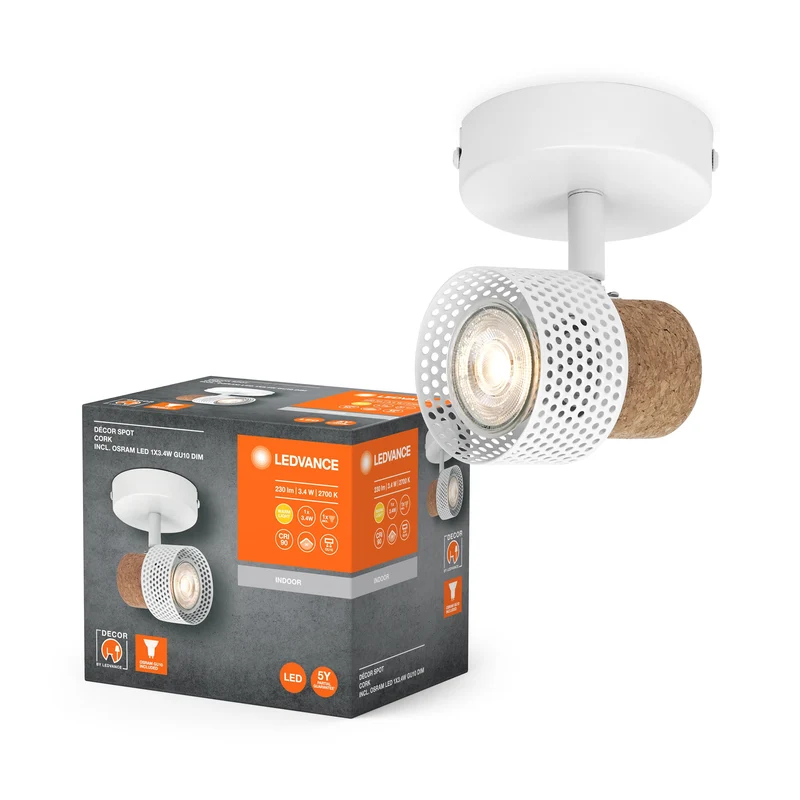 LEDVANCE SPOT DÉCOR CORK Plafonnier, 1 x 3,4W, 230lm, blanc