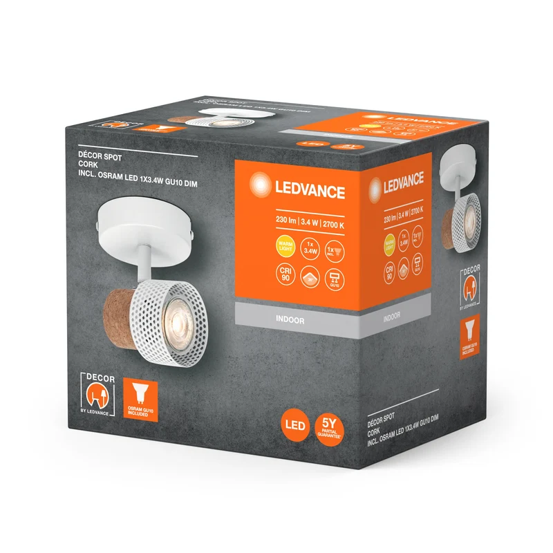 LEDVANCE SPOT DÉCOR CORK Plafonnier, 1 x 3,4W, 230lm, blanc