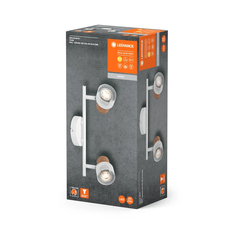 LEDVANCE DECOR SPOT CORK Plafonnier, 2 x 3,4W, 460lm, blanc