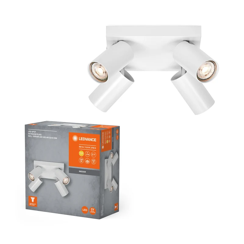 LEDVANCE LED SPOT OCTAGON PL Plafonnier 4 x 3,4W, GU10, 920lm, blanc