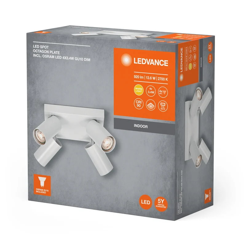 LEDVANCE LED SPOT OCTAGON PL Plafonnier 4 x 3,4W, GU10, 920lm, blanc