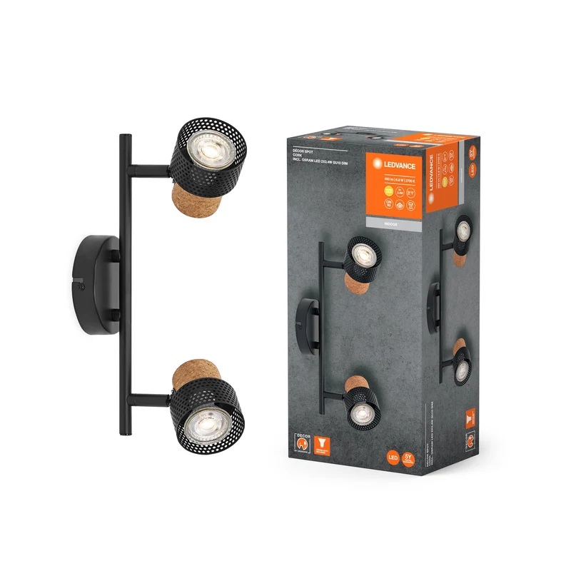 LEDVANCE SPOT DÉCOR CORK Plafonnier, 2 x 3,4W, 460lm, noir