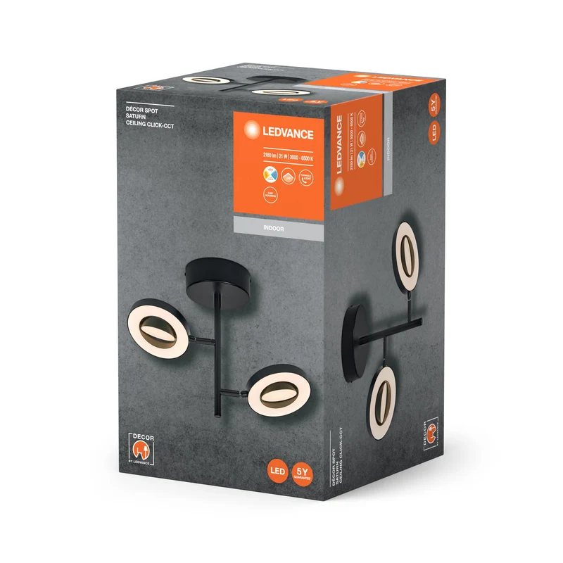 LEDVANCE DECOR SPOT SATURN Plafonnier, 21W, 465lm, noir