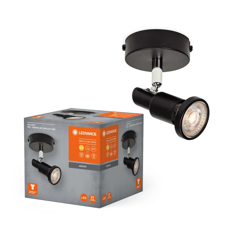 LEDVANCE LED SPOT GU10 Plafonnier 1 x 3,4W, 230lm, noir