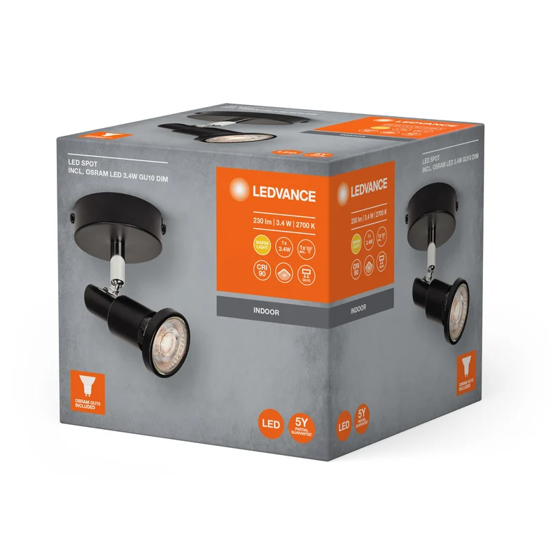 LEDVANCE LED SPOT GU10 Plafonnier 1 x 3,4W, 230lm, noir