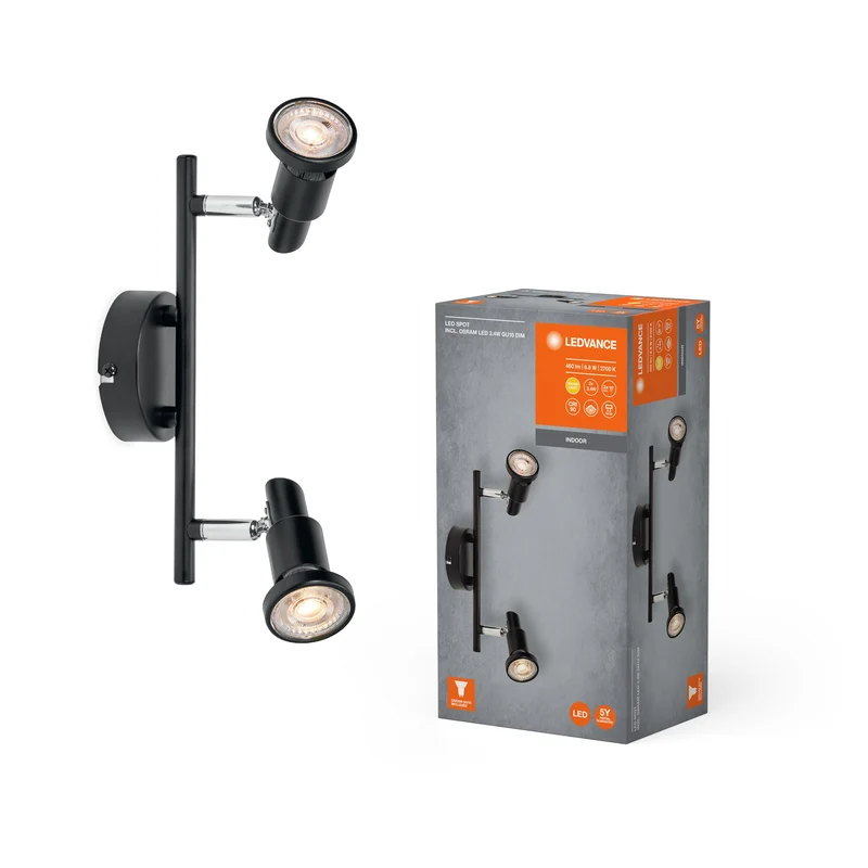 LEDVANCE LED SPOT GU10 Plafonnier 2 x 3,4W, 460lm, noir