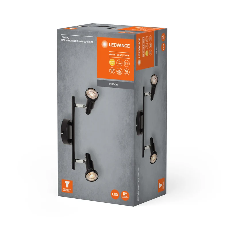 LEDVANCE LED SPOT GU10 Plafonnier 2 x 3,4W, 460lm, noir