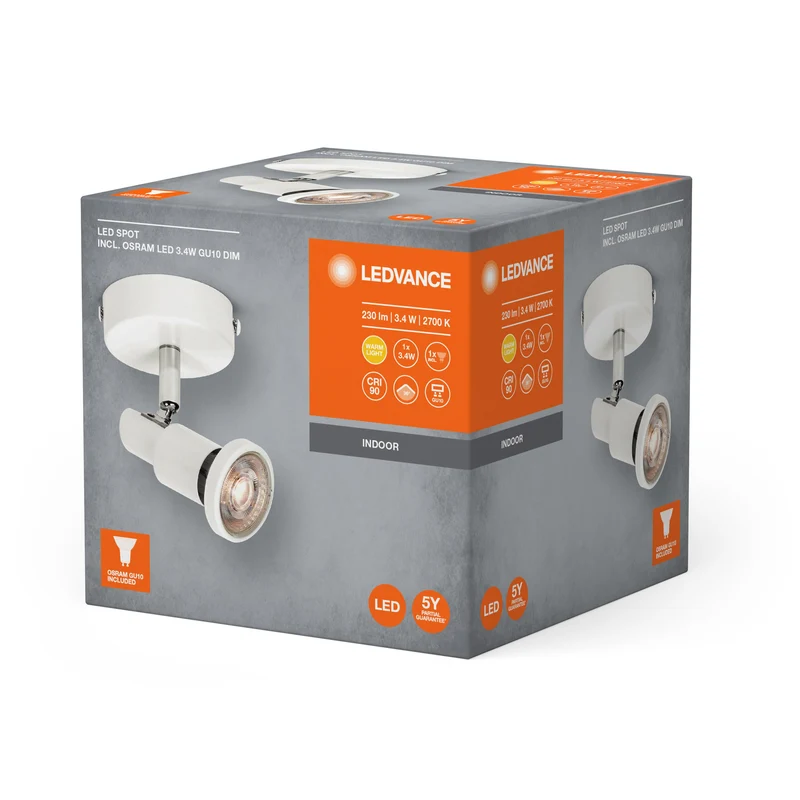 LEDVANCE LED SPOT GU10 Plafonnier 1 x 3,4W, 230lm, blanc