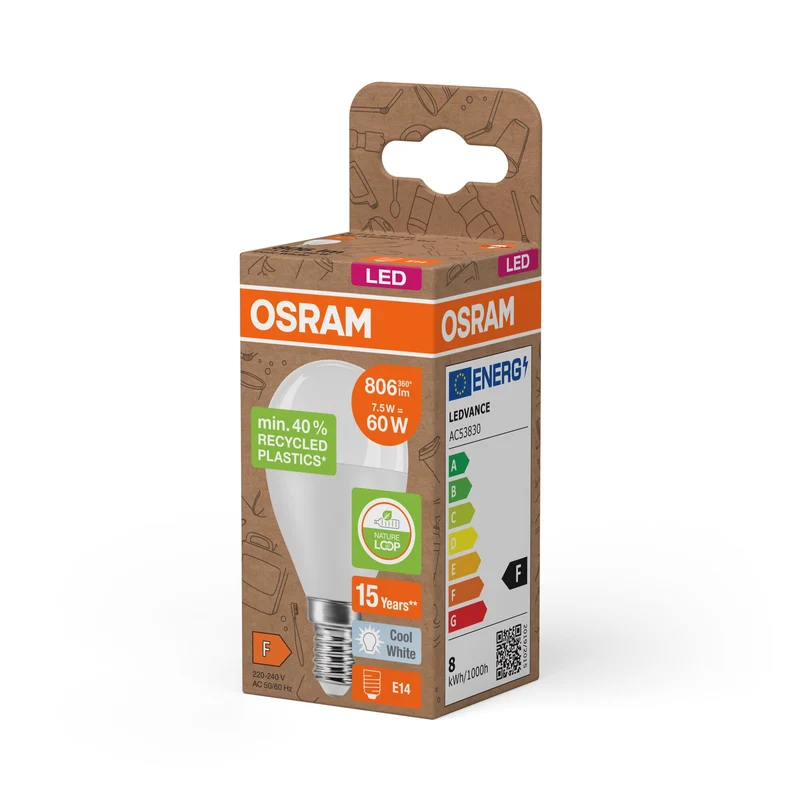 OSRAM LED Star Classic P 60 lampe Recycled Plastic 7.5W blanc froid Frosted E14