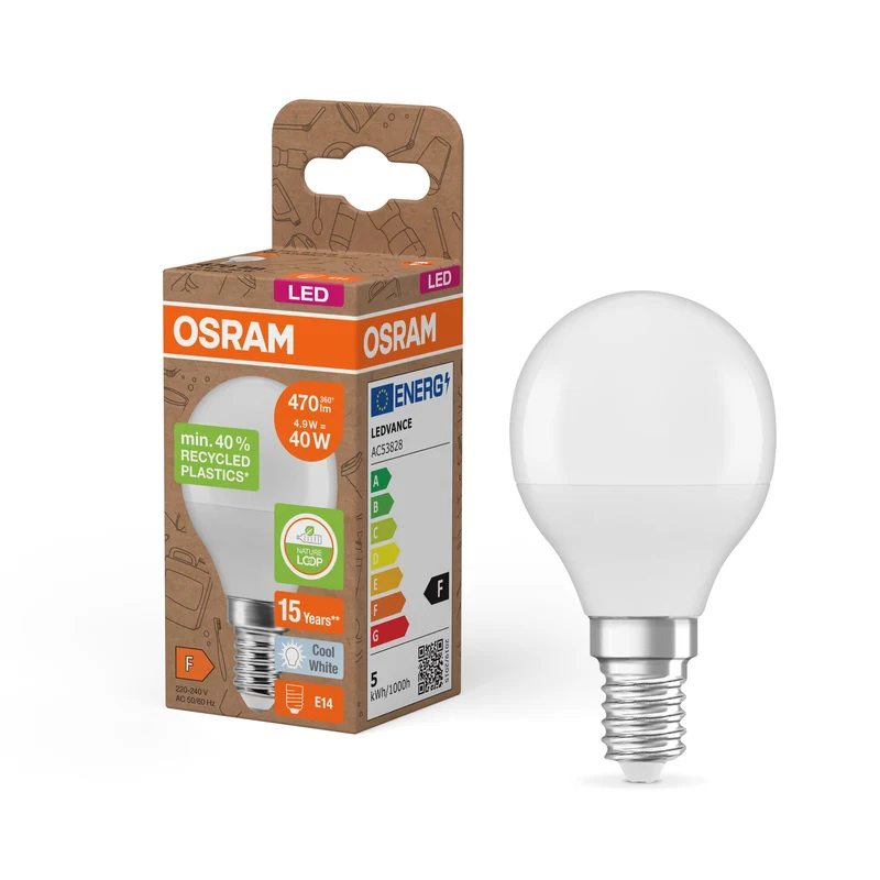 OSRAM LED Star Classic P 40 lampe Recycled Plastic 4.9W blanc froid Frosted E14