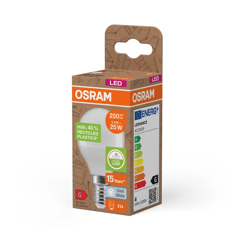 OSRAM LED Star Classic P 25 lampe Recycled Plastic 3.3W blanc froid Frosted E14