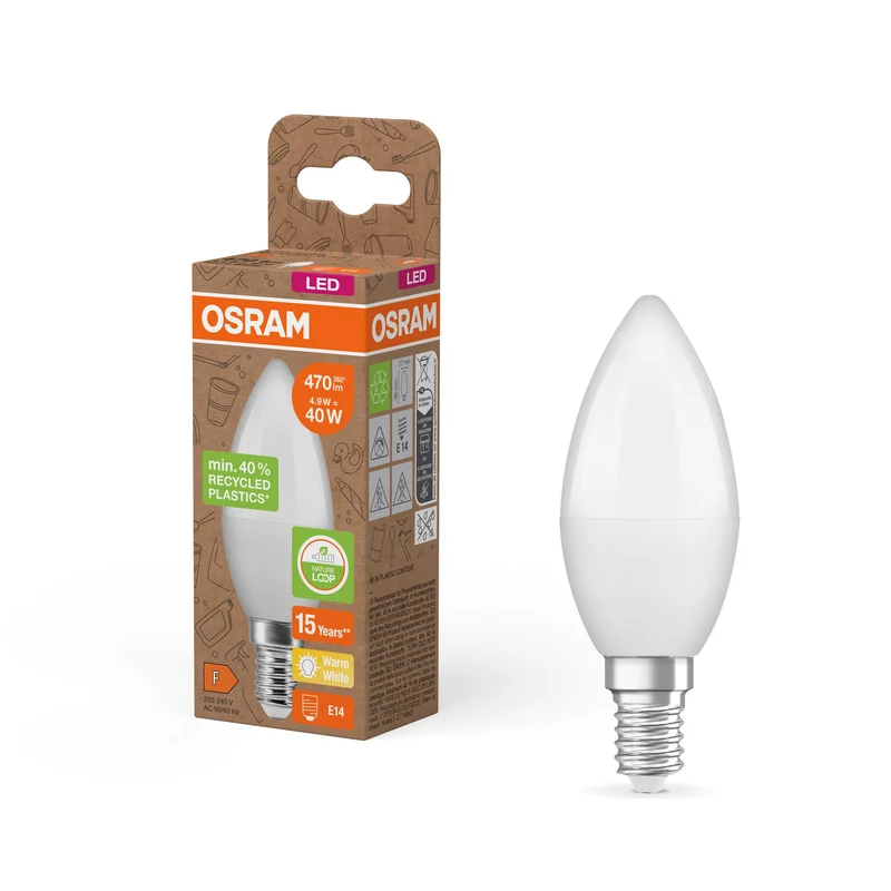 OSRAM LED Star Classic B 40 lampe Recycled Plastic 4.9W blanc chaud Frosted E14