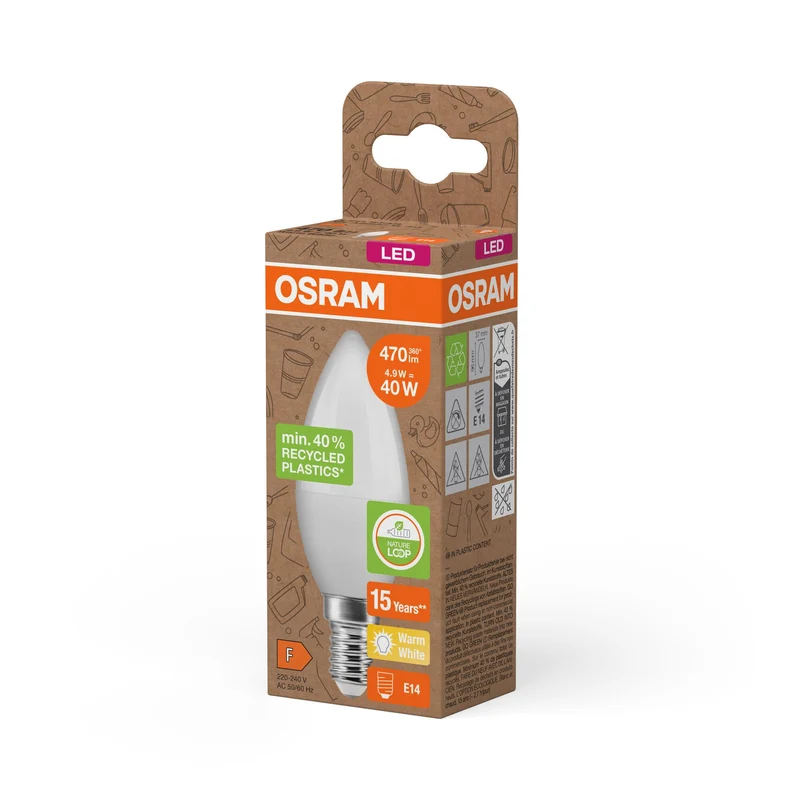 OSRAM LED Star Classic B 40 lampe Recycled Plastic 4.9W blanc chaud Frosted E14