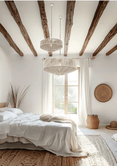 Lustre suspension rotin en bois