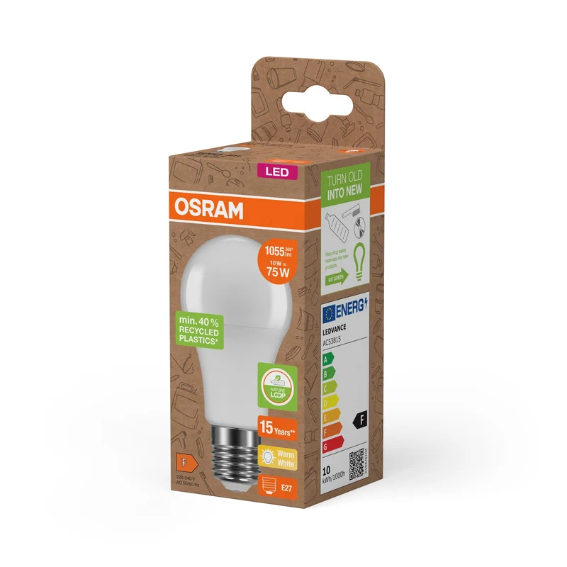 OSRAM LED Star Classic A 75 lampe Recycled Plastic 10W blanc chaud Frosted E27