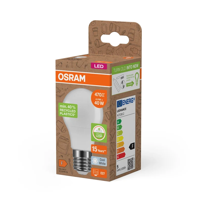 OSRAM LED Star Classic A 40 lampe Recycled Plastic 4.9W blanc froid Frosted E27