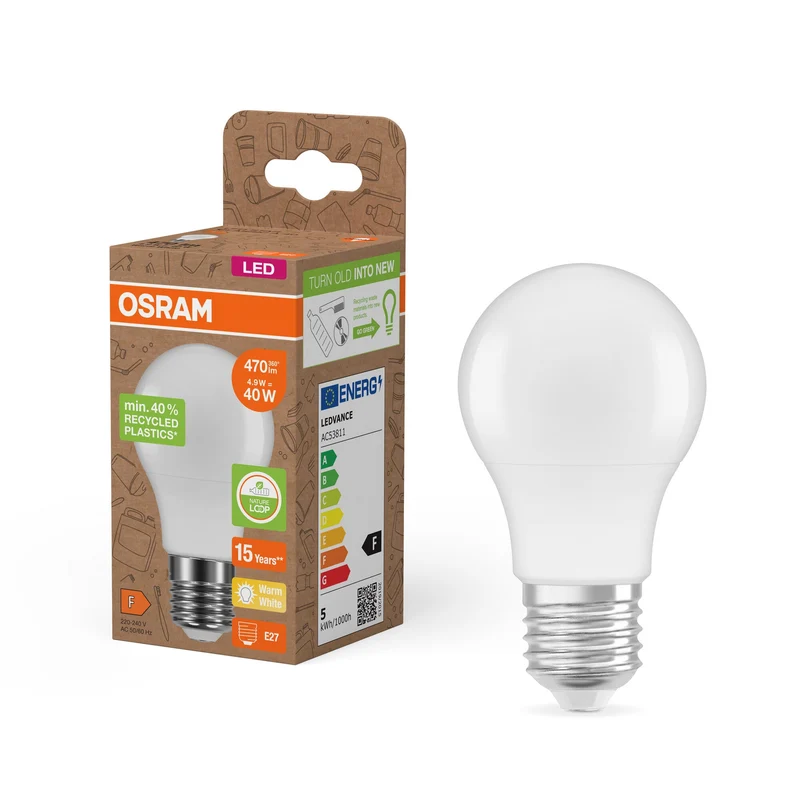 OSRAM LED Star Classic A 40 lampe Recycled Plastic 4.9W blanc chaud Frosted E27
