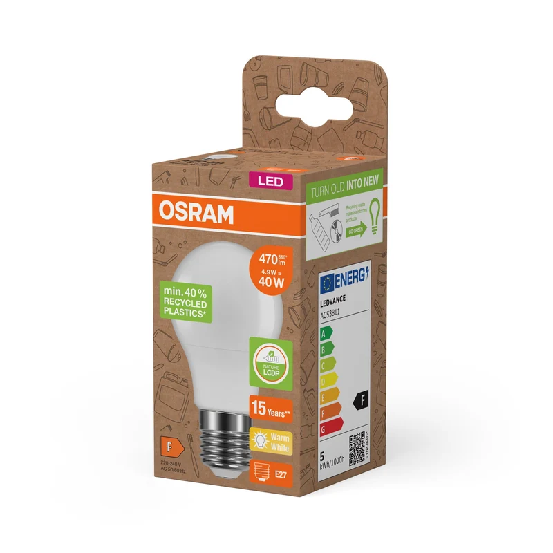 OSRAM LED Star Classic A 40 lampe Recycled Plastic 4.9W blanc chaud Frosted E27