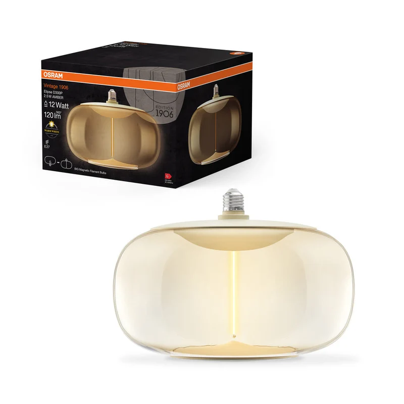 Osram Vintage 1906® Ampoule LED décorative grande avec filament - style magnétique 4W 818 Ambre E27 ELIPSE, blanc chaud