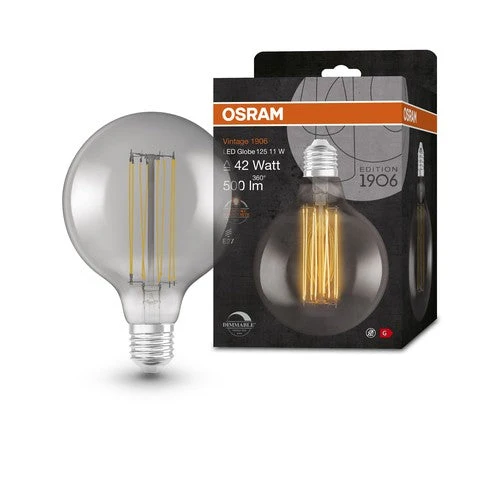 OSRAM Vintage 1906 LED-Lampe, teinte fumée, 11W, 500lm, blanc chaud, E27