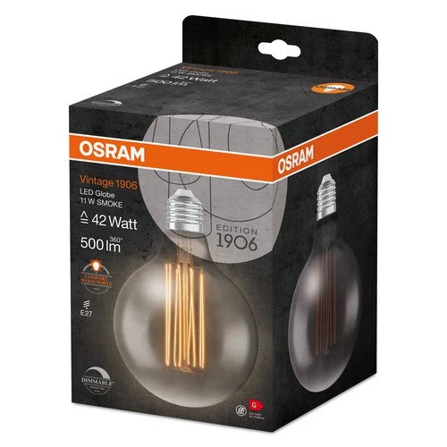 OSRAM Vintage 1906 LED-Lampe, teinte fumée, 11W, 500lm, blanc chaud, E27