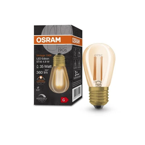 OSRAM Vintage 1906 LED-Lampe, teinte dorée, 4,8W, 360lm, blanc chaud, E27