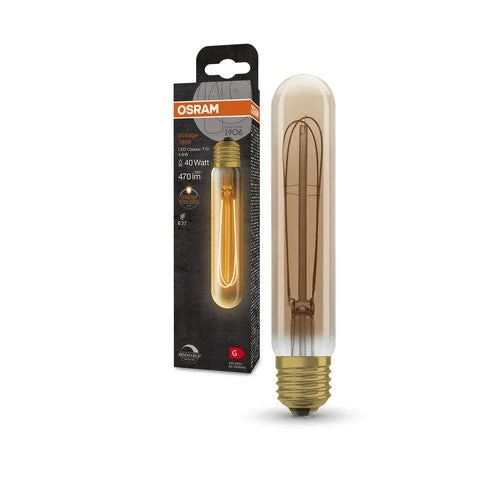 OSRAM Ampoules LED dimmables, 1906 Édition Vintage, 40 Watts de rechange, E27, Tubulaire, 2200 Kelvin, Lumière Confortable Chaude, Verre clair, paquet simple, E27