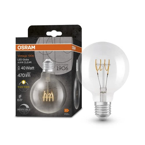 OSRAM Vintage 1906® Globe Classique95 Lampe, dimmable, blanc chaud, 4,8W, 470lm