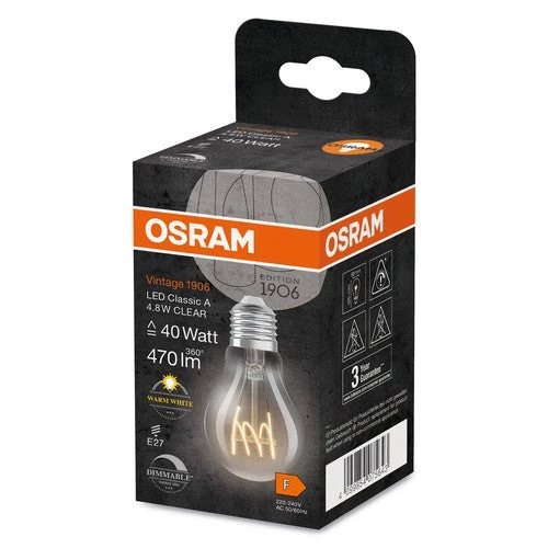 OSRAM Vintage 1906® Classique A LED-Lampe, 4,8W, 470lm, Blanc chaud, E27