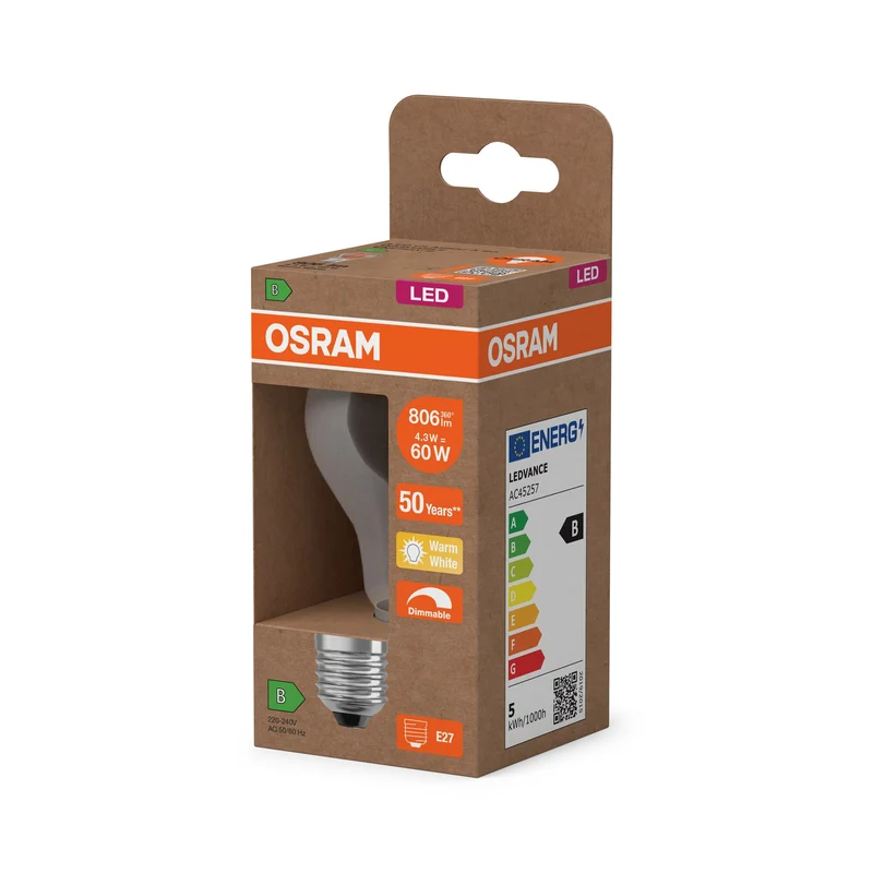 OSRAM SUPERSTAR+ CLASSIC A FIL 60 LED-Lampe, 4,3W, 806lm, blanc chaud