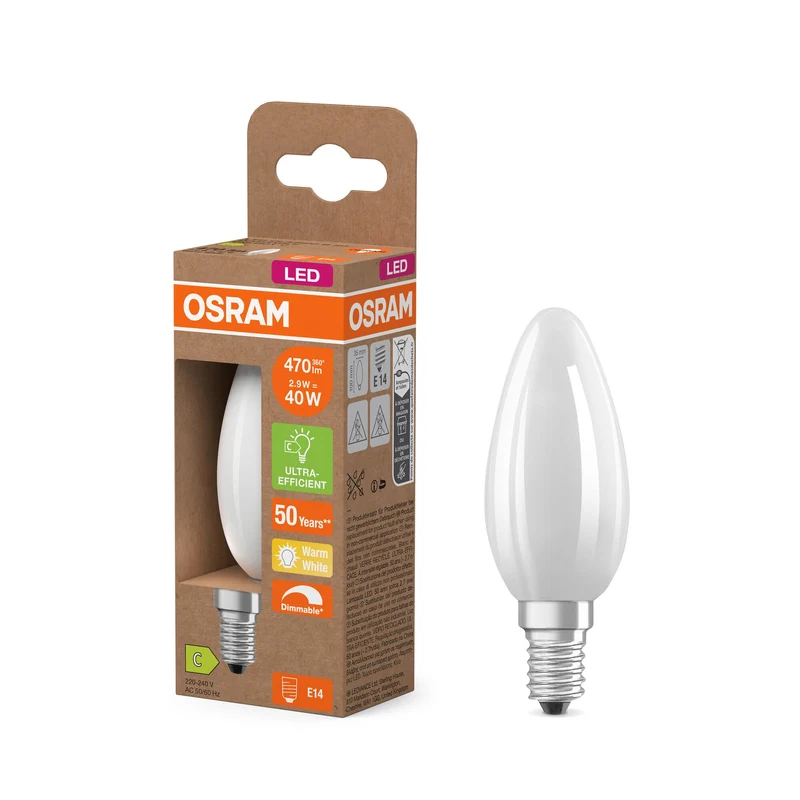 OSRAM SUPERSTAR+ CLASSIC B GLFR 40 LED-Lampe, 2,9W, 470lm, blanc chaud, E14