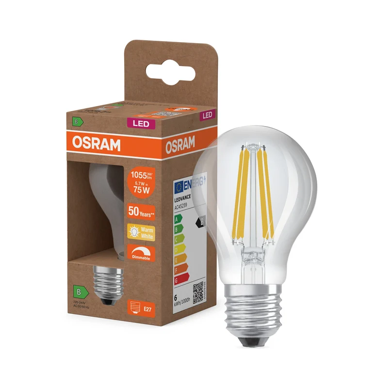 OSRAM SUPERSTAR+ CLASSIC A FIL 75 LED-Lampe, 5,7W, 1055lm, blanc chaud