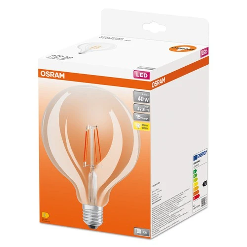 Ampoules LED OSRAM, forme de boule classique, remplacement de 40 watts, E27, G125, 2700 Kelvin, blanc chaud, verre transparent, single pack