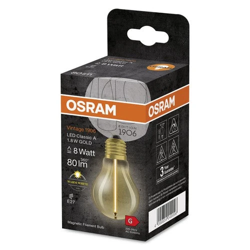 OSRAM Vintage 1906® Classique A LED-Lampe, 1,8W, 80lm, Blanc chaud, E27