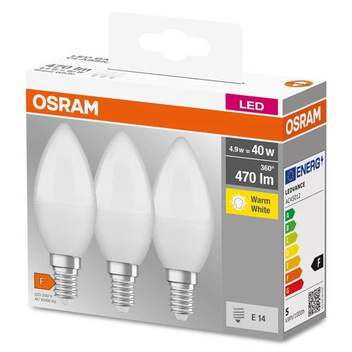 OSRAM BASE CLASSIC B 40 FR LED-Lampe, 4,9W, 470lm, Blanc chaud, E14