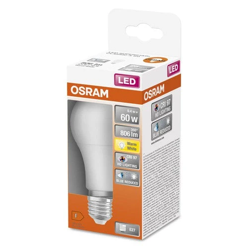 OSRAM SUPERSTAR+ CLASSIC A 60 FR LED-Lampe, 9,4W, 806lm, E27, blanc chaud