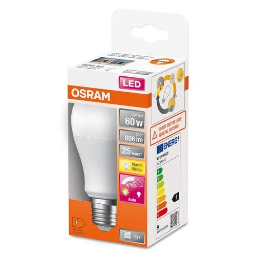 OSRAM SUPERSTAR+ CLASSIC A 60 FR LED-lampe incl. capteur de mouvement et capteur de lumière du jour 8,8W, 806lm, E27, blanc chaud