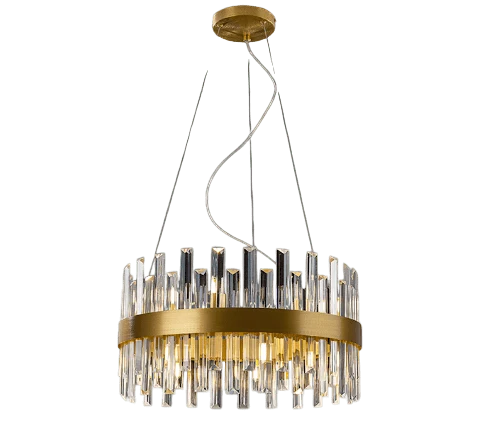Lustre Rond Cristal Doré Luxe Design Salon