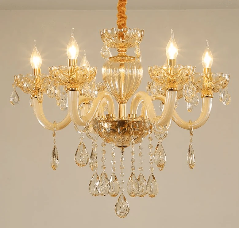 Petit lustre doré baroque en verre Salon