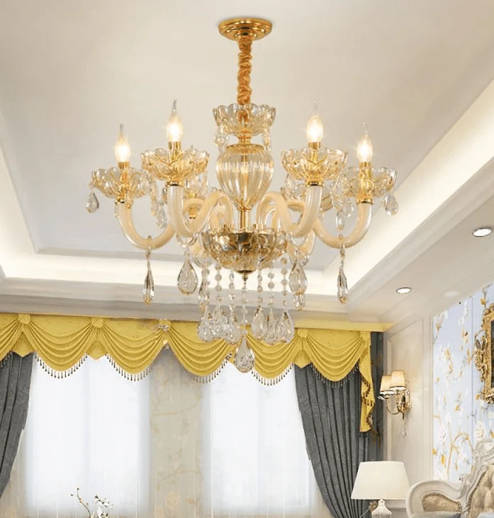 Petit lustre doré baroque en verre Salon