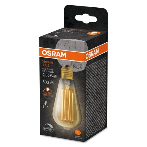 OSRAM Ampoules LED à intensité variable, édition Vintage, remplacement de 60 watts, E27, ST64-shape, 2200 Kelvin, Warm Comfort Light, verre clair, single Pack