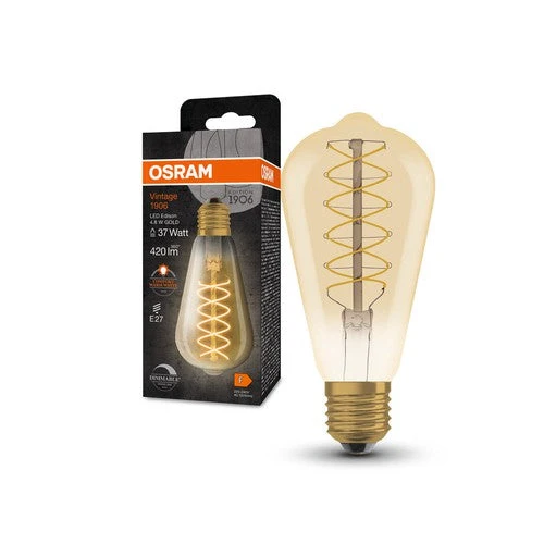 OSRAM Ampoules LED à intensité variable, édition vintage, remplacement de 37 watts, E27, G95-shape, 2200 Kelvin, Warm Comfort Light, verre clair, single Pack