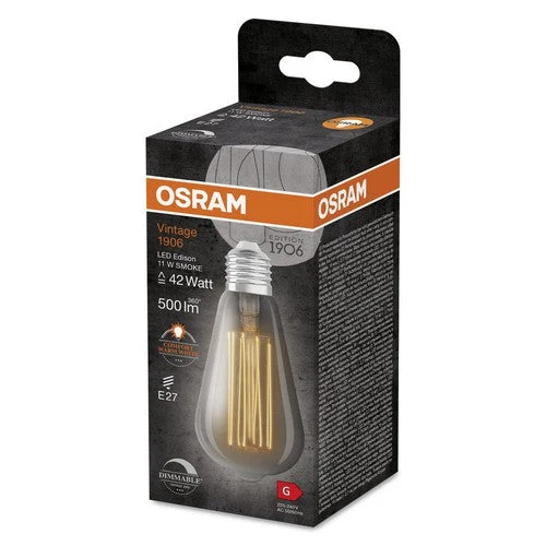 Ampoules LED à intensité variable OSRAM, édition vintage, remplacement de 42 watts, E27, ST64-shape, 1800 Kelvin, Warm Comfort Light, verre clair, single pack